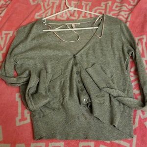 3 crop sweaters. Grey, black, and tan.